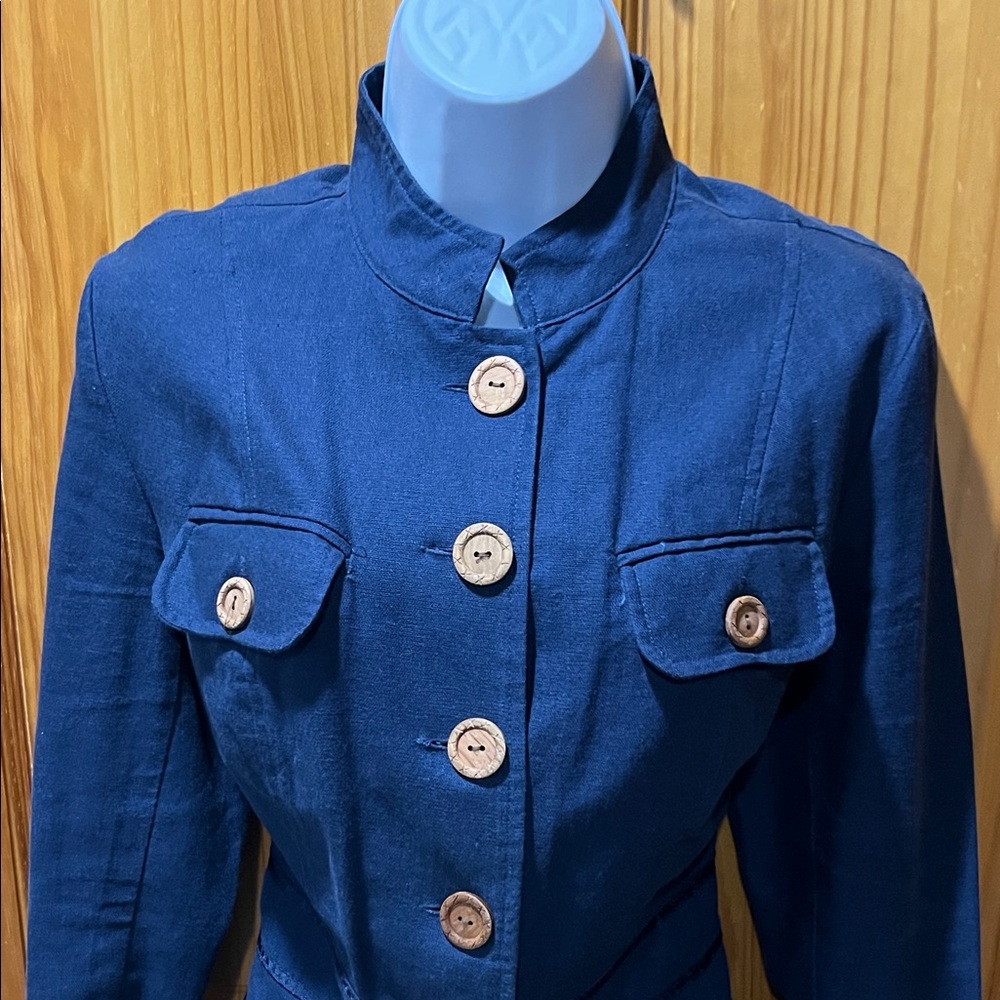 Chadwicks Navy Lightweight Military Style Jacket with Wooden Buttons - Picture 3 of 15